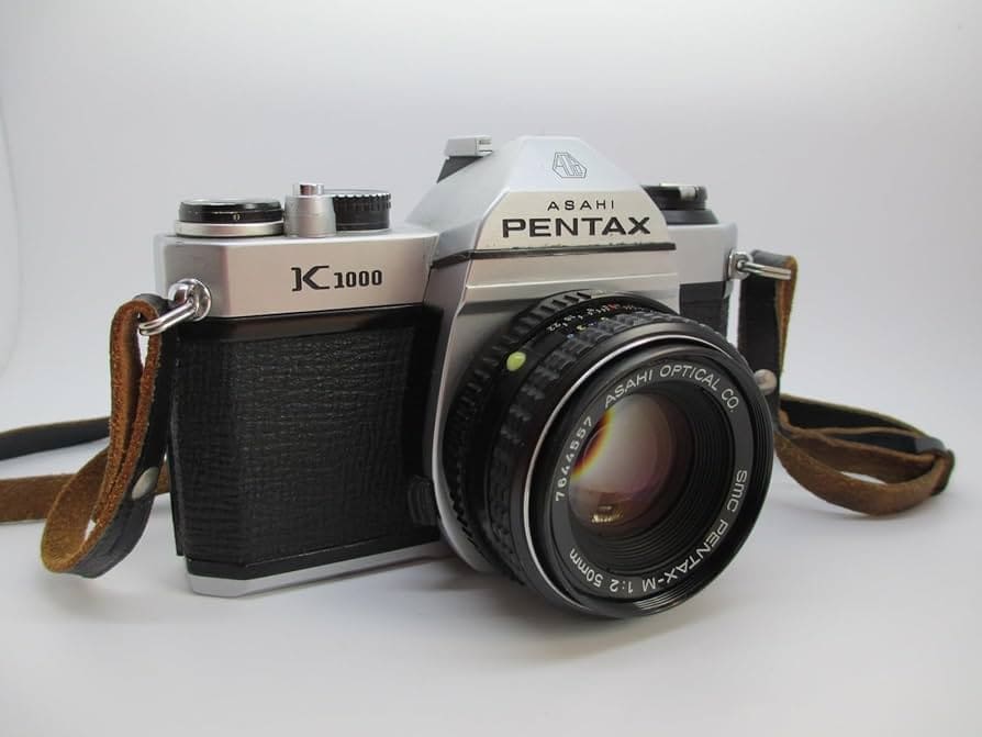 Pentax K camera placed on a white surface