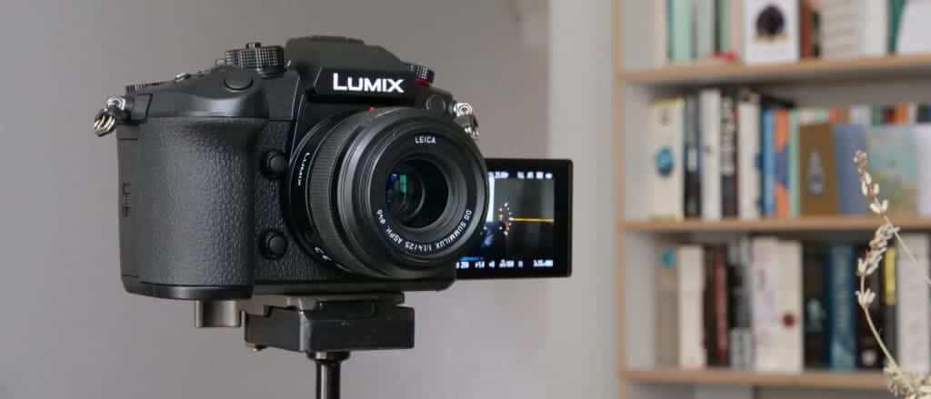 black panasonic lumix set up on a tripod