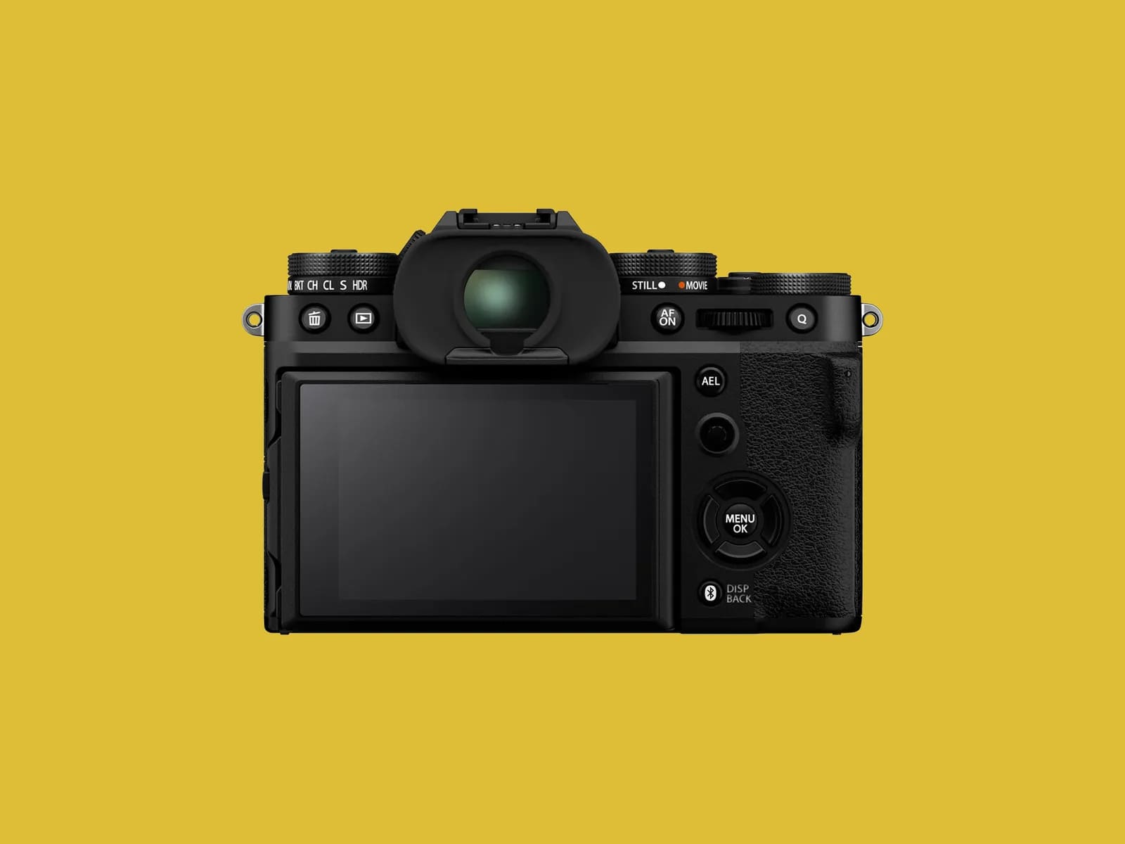 fujifilm X T camera infront of yellow background