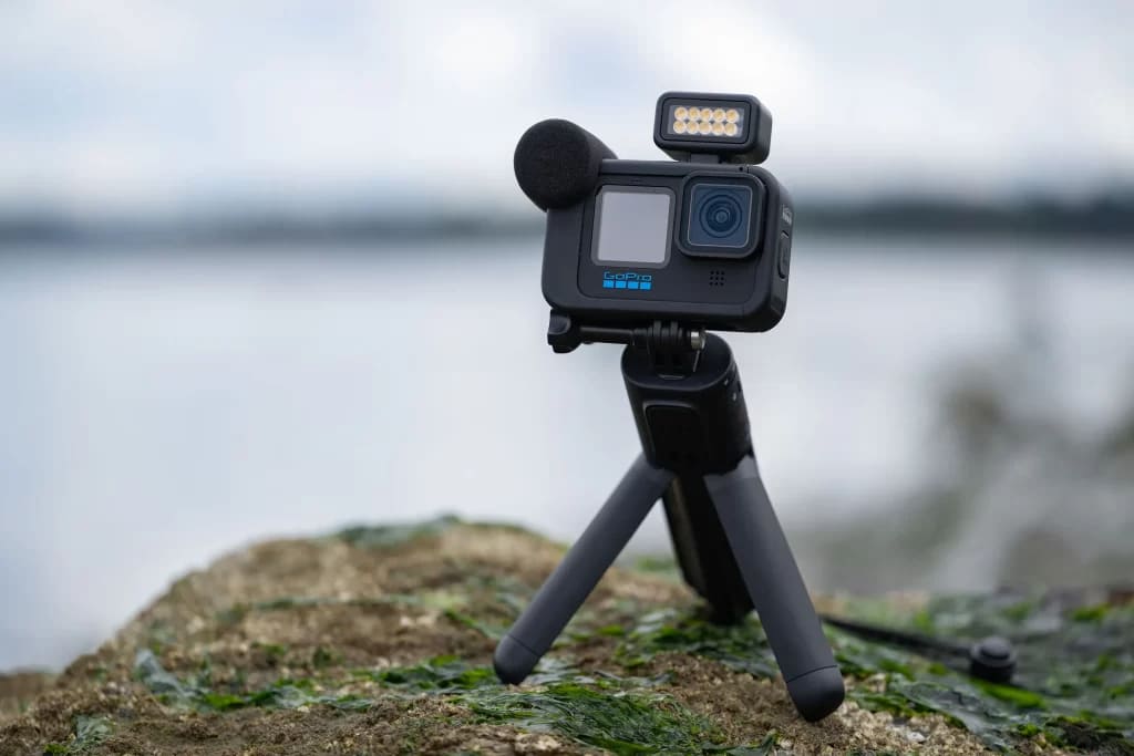 small GoPro camera placed on an elevated surface